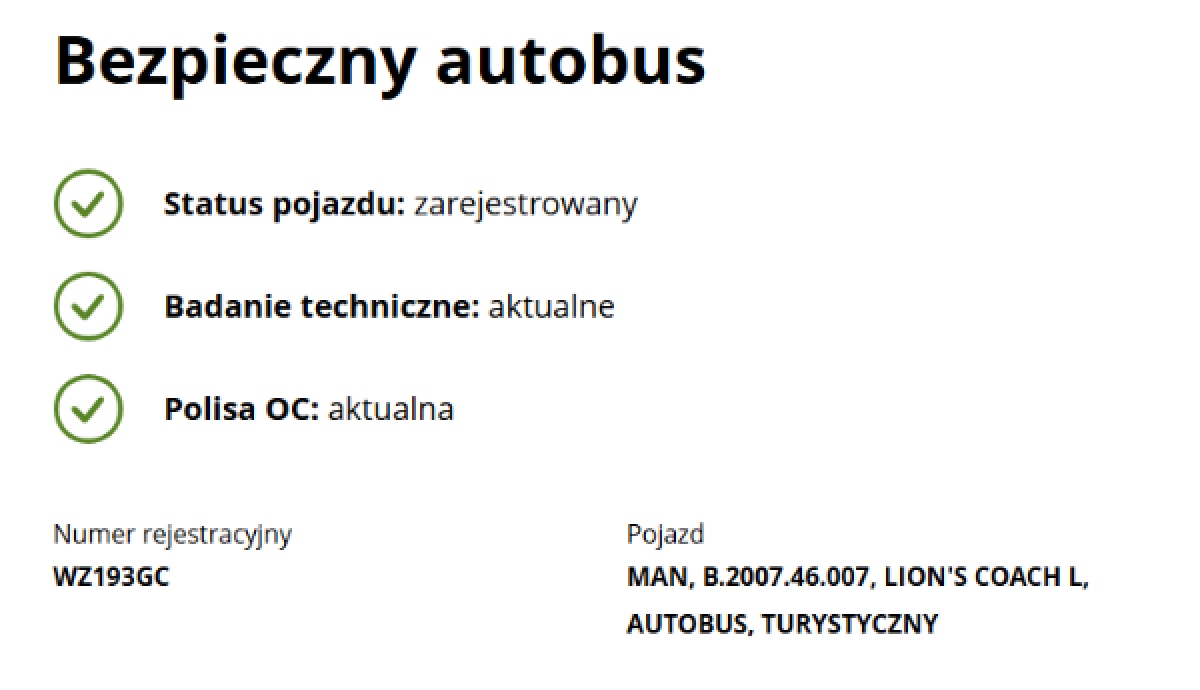 sprawdzenie autokaru przed wycieczką szkolną